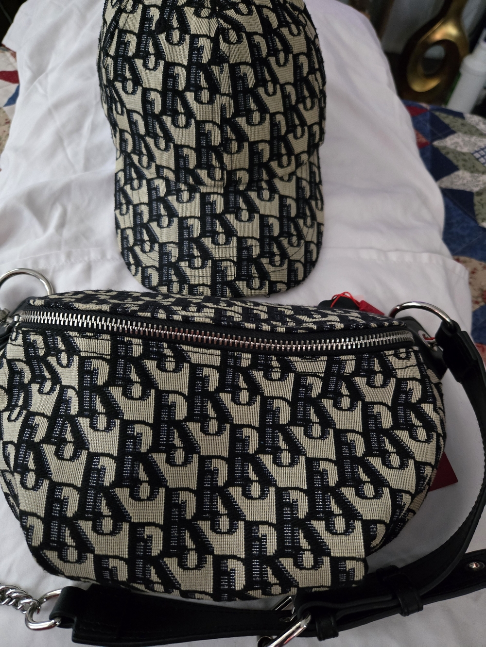 Designer-Style Black and Cream Monogram Crossbody Bag